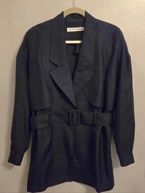 Eleanor P Brenner Vintage Navy Silk Short Trenchcoat Style Jacket Size 10